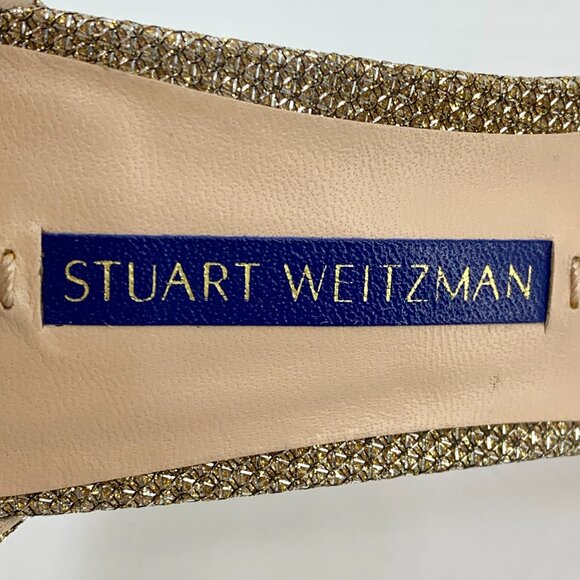 H15286 Stuart Weitzman Size 34 Gold Strap Chunky Heeled Sandals Slightly Worn - Picture 7 of 8